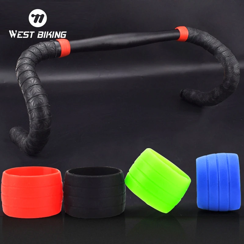 WEST BIKING Silicone Bicycle Handlebar Tape Fixed Ring Bike Plugs Anti-Skip Rubber Waterproof Wear Resistant Bicycle Accessories