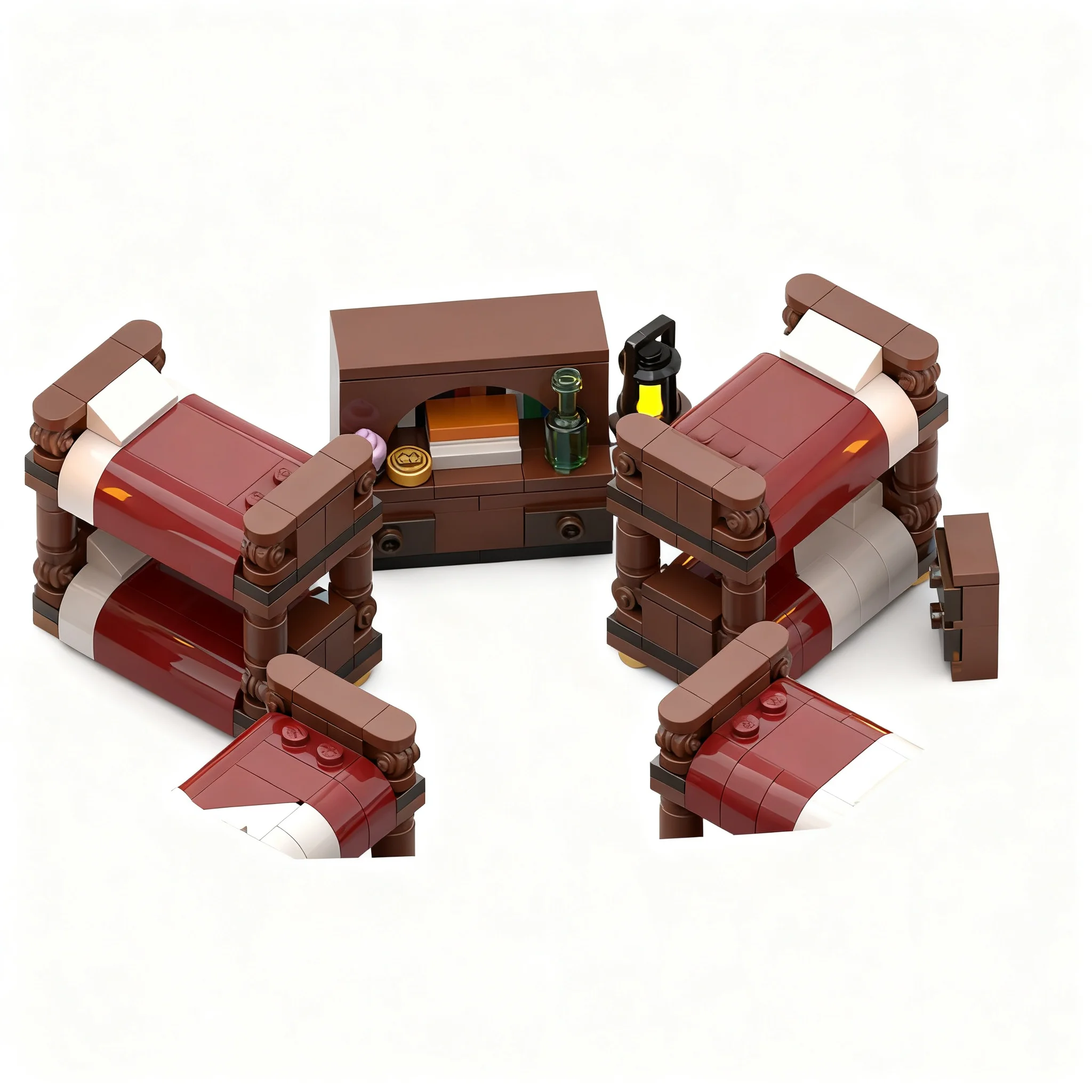 977pcs MOC Castle The Dormitory PDF Wolf Bandit Warriors Figurine Bricks Dungeons Adventures Model Building Blocks Education