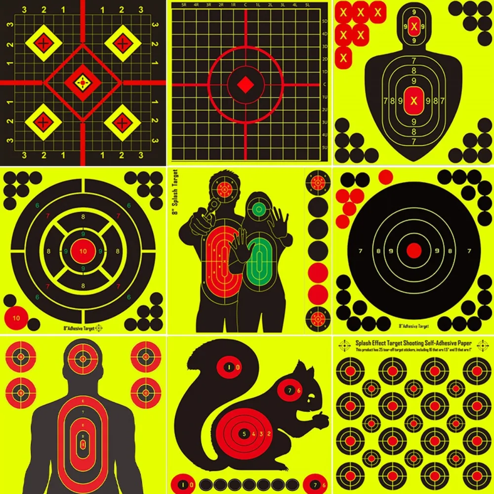 9 Types 10pcs/Set 8 Inch High Visibility Adhesive Shooting Target Stickers Reactive Hunting Shooting Training Paper