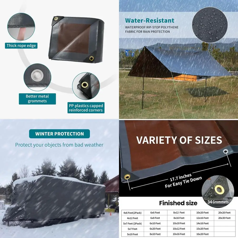 Super robuste 10 x 16 Fuß große Plane – 20 mm wasserdicht, UV-beständig, reiß- und reißfest mit Ösen (grau/braun)