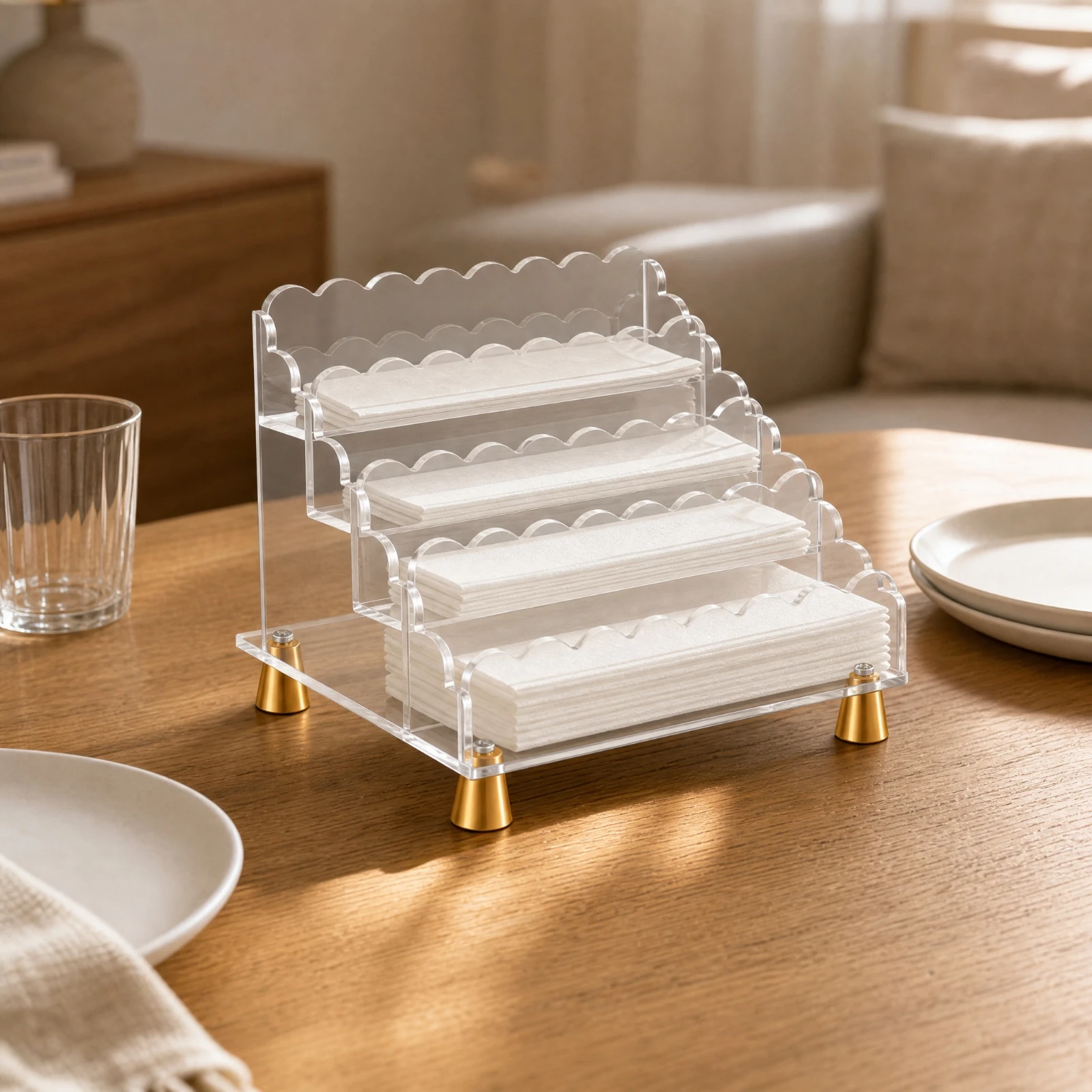 Tiered Business Card Stand Space-Saving Acrylic Business Card Holder Compact Modern for Office Desk, Retail Counter