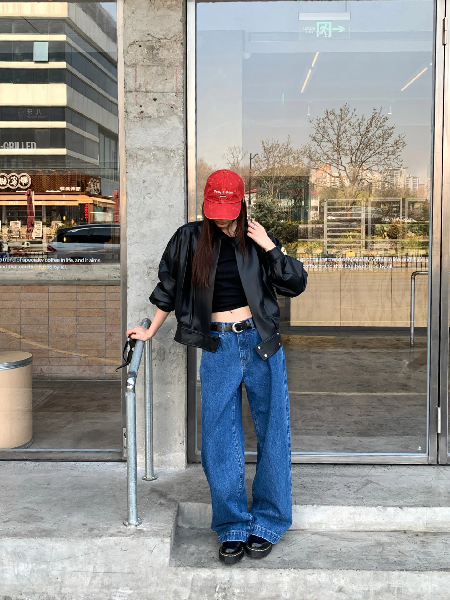  Women's Jennie PU Leather Jaet Spring 2026 New Sle Stand Collar Pleated Waist Cinched ort Coat Casual Sle