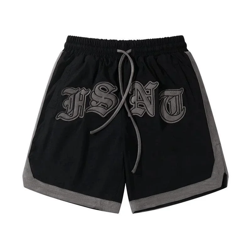 American Vintage High Street Gothic Letter Embroidered Shorts Men's Fashion Summer Loose Street Sports Capris
