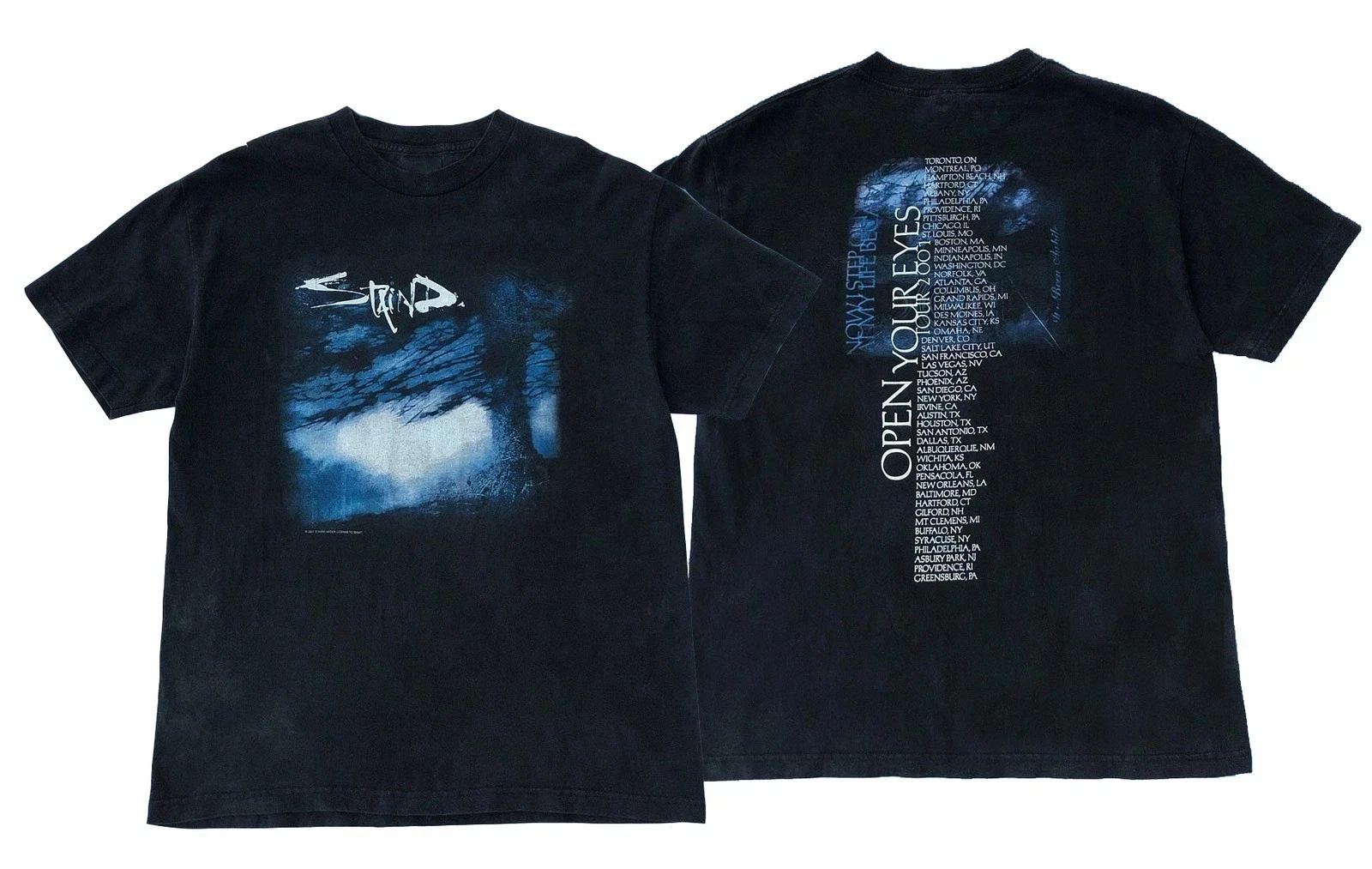 Vintage Staind Band 2001 „Open Your Eyes“ Tour Y2K-Muster T-Shirt aus reiner Baumwolle Herren-T-Shirt Gedenk-T-Shirt