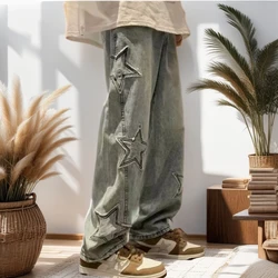 Y2K Vintage Men jeans Korean Streetwear Oversize Star Aesthetic Straight Trousers Wide Leg Jeans Denim baggy Pants men Clothes