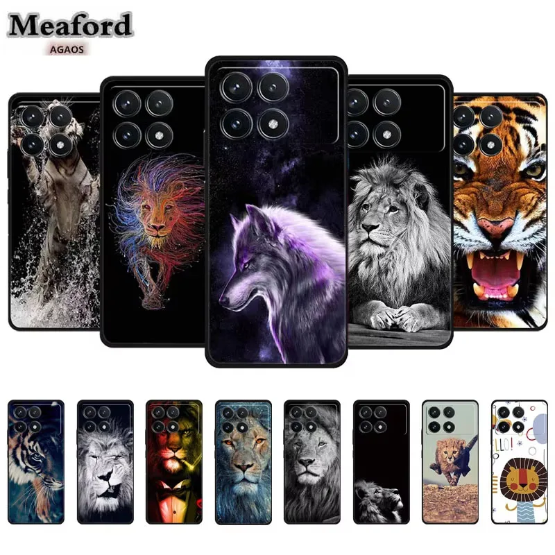 Animals Phone Case For Poco F6 Back Para Case Silicone Soft TPU Cover Funda for Xiaomi Poco F6 F 6 Pro Lions Wolf Black Case