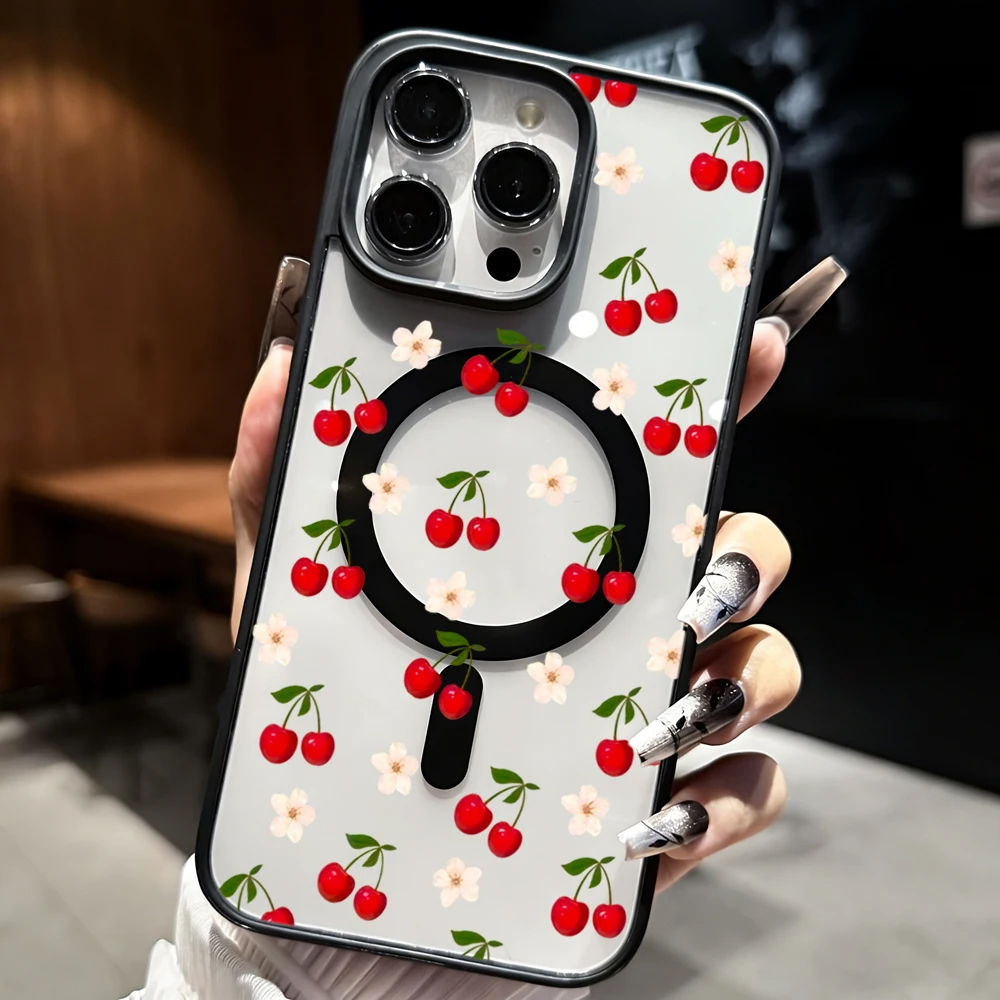 Cute Cherry Fruit Clear Case For Magsafe iPhone 16 15 Pro Max 17 16 15 14 11 13 12 Pro Max Plus Cases Wireless Charing TPU Cover 썸네일 5
