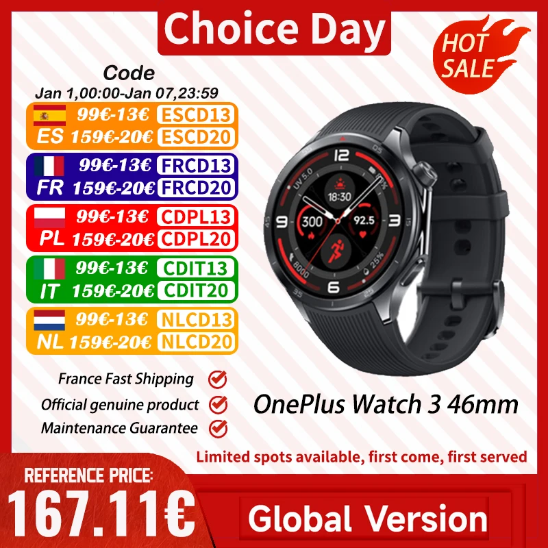 Versión global OnePlus Watch 3 Reloj inteligente Pantalla AMOLED de 1,5 pulgadas Memoria de 32 GB Snapdragon W5 Wear OS de Google IP68