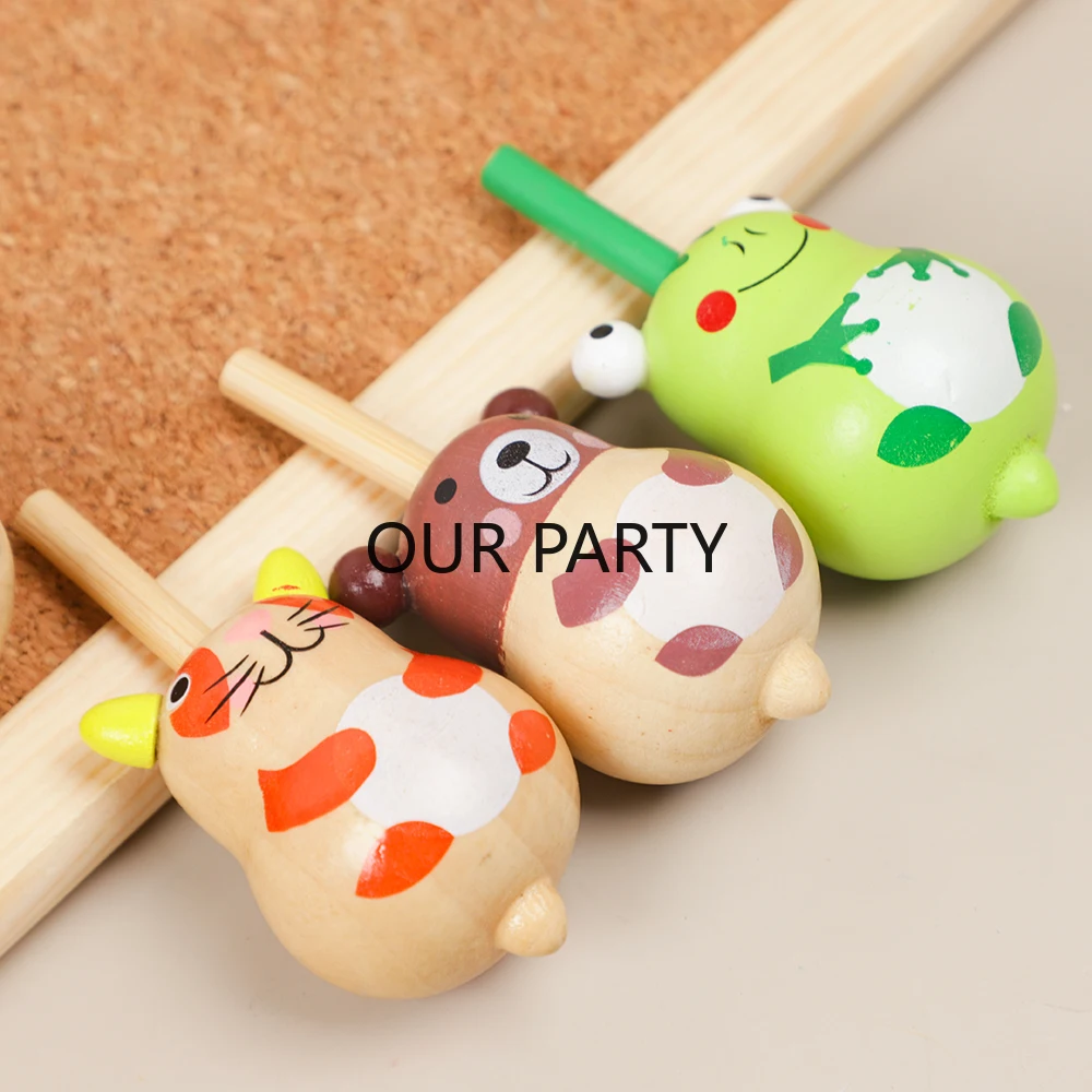 4Pcs Cartoon Animal Wooden Spinning Top Toys for Kids Birthday Party Favors Baby Shower Pinata Fillers Kindergarten Prizes