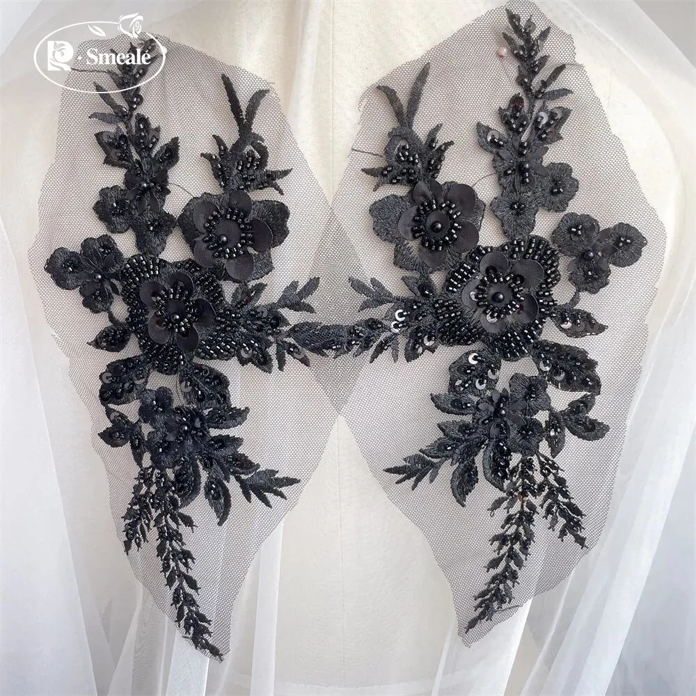 2 Stück/1 Paar 12 Farben Pailletten-Röhrchen-Perlen-Stickerei-Spitzenapplikation Hanfu-Kopfbedeckung DIY-Spitzenpatch mit verspiegelten Spitzenblumen RS4198 – Detail 22