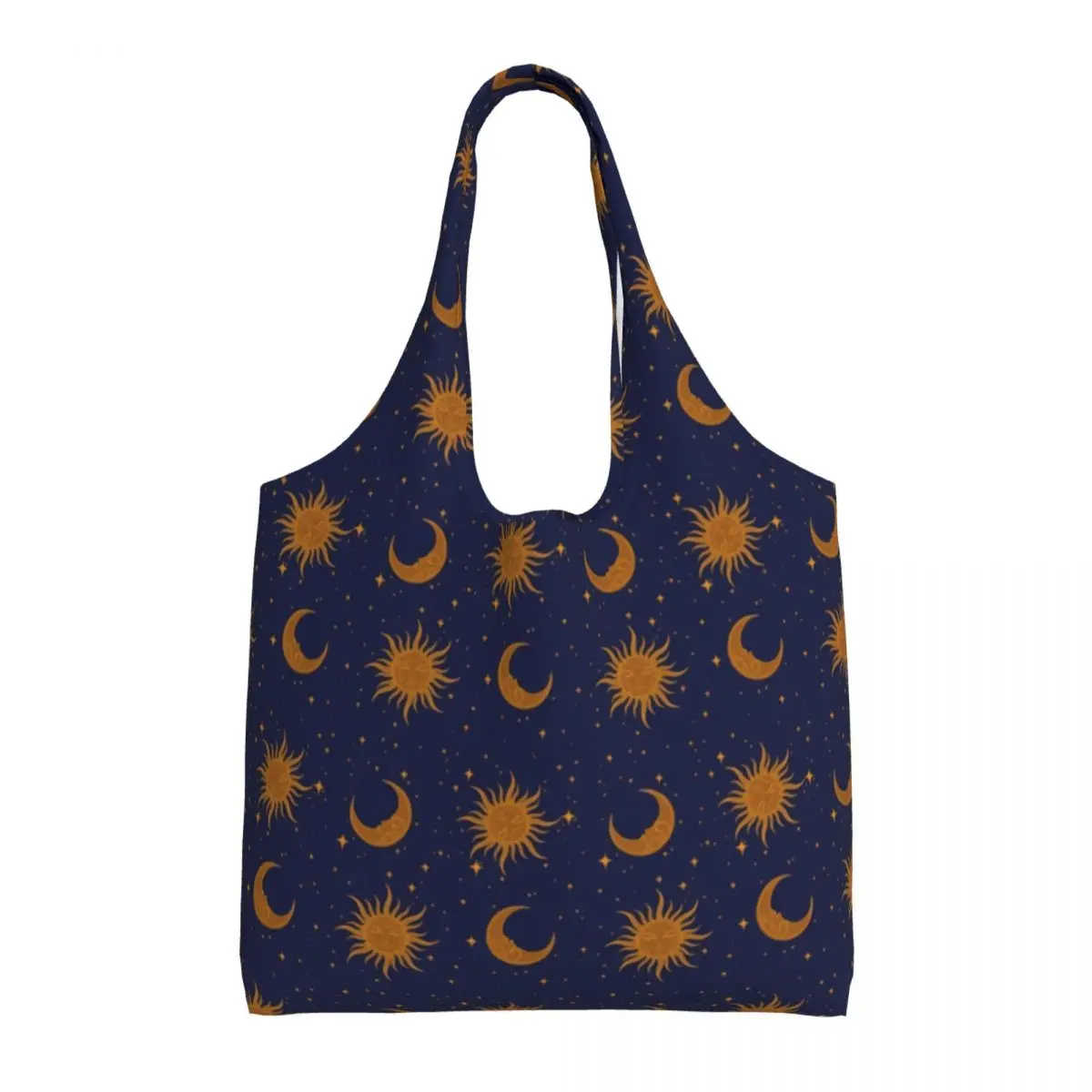 Custom Cute Print Celestial Sun And Moon Tote Shopping Bag Washable Canvas Shopper Shoulder Handbag