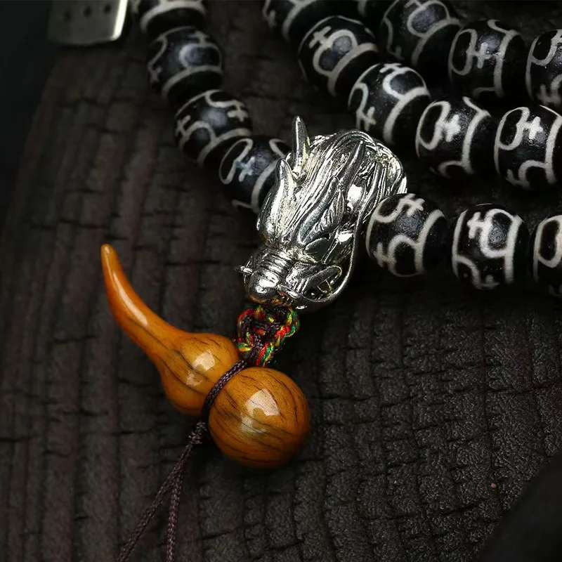 Natural treasure vase, Dzi bead necklace, retro bone gourd pendant, Southern red agate, conjoined lotus flower accessory,