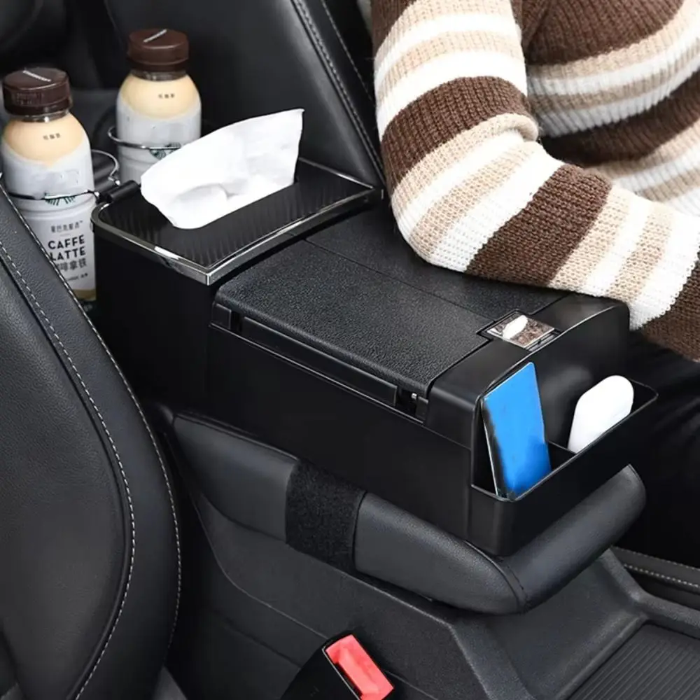 Wear Resistant Car Armrest Holder Easy to Install One-click Opening Car Armrest Storage Box with Cup Holder