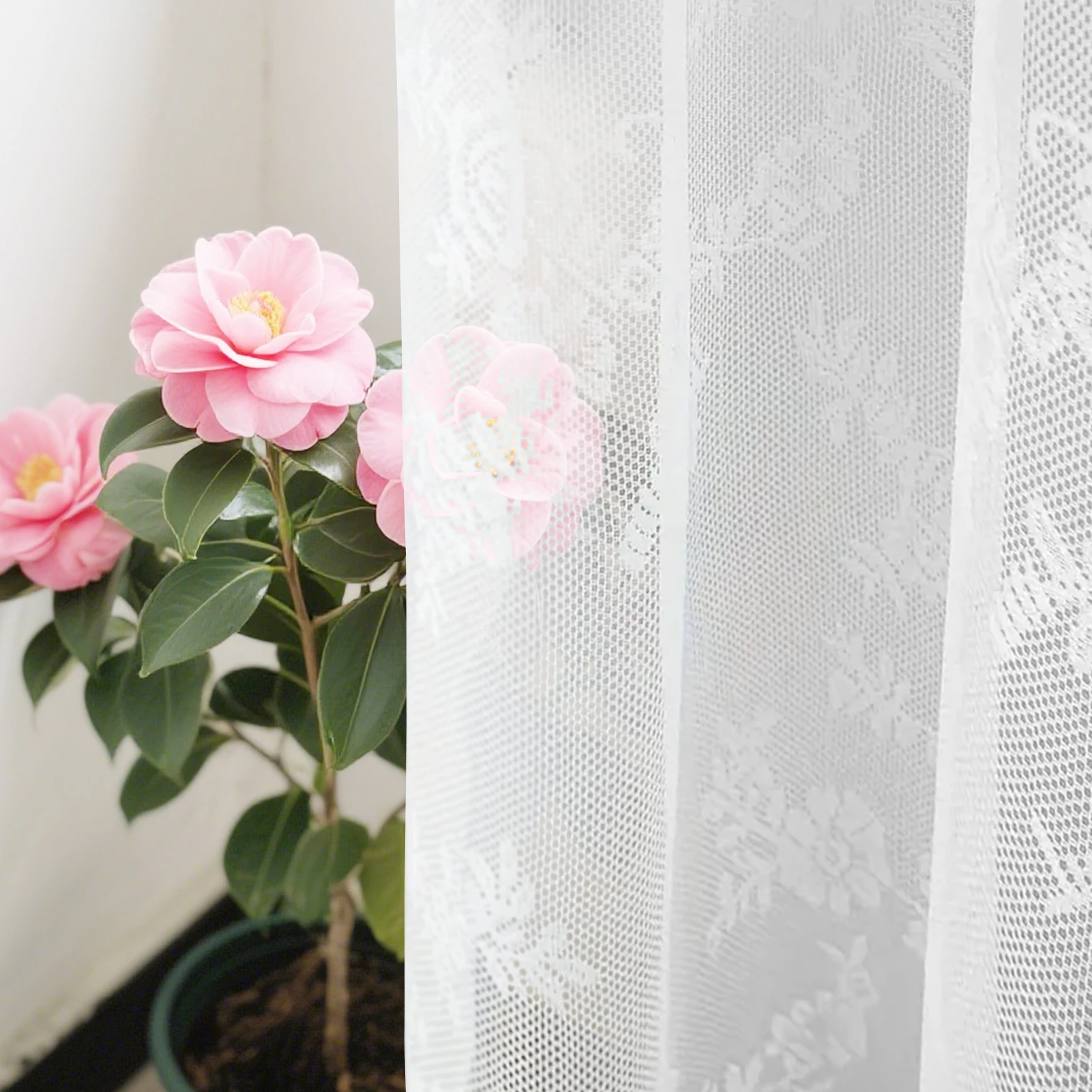 2 Stück Vintage-Blumenstickerei, Spitze, transparenter Vorhang, weiße französische Türvorhänge für Schlafzimmer, Küche, Fenster, feine Vorhänge – Detail 2