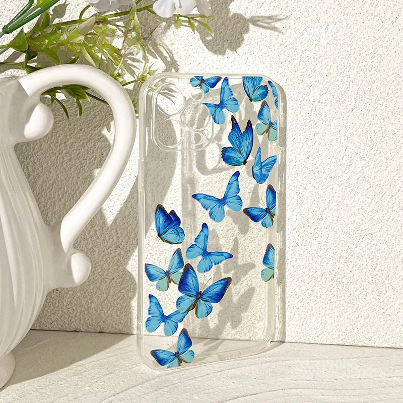 Blue Butterfly 16 is suitable for iphone15promax Apple 15PRO mobile phone case 13 new 14 sets 12 simple 11 transparent silicone image 2