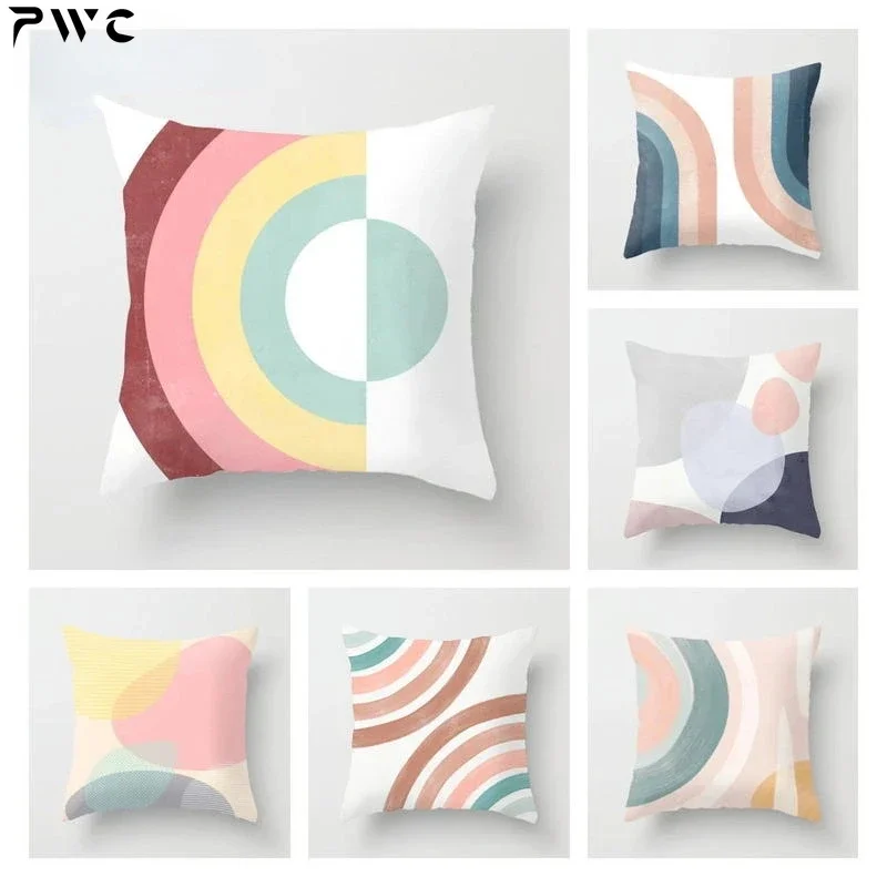 Nordic Light Pink Yellow Geometry Cushion Cover Abstract Art Polyester Pillowscase Simple Modern Couch Decorative Pillow Covers