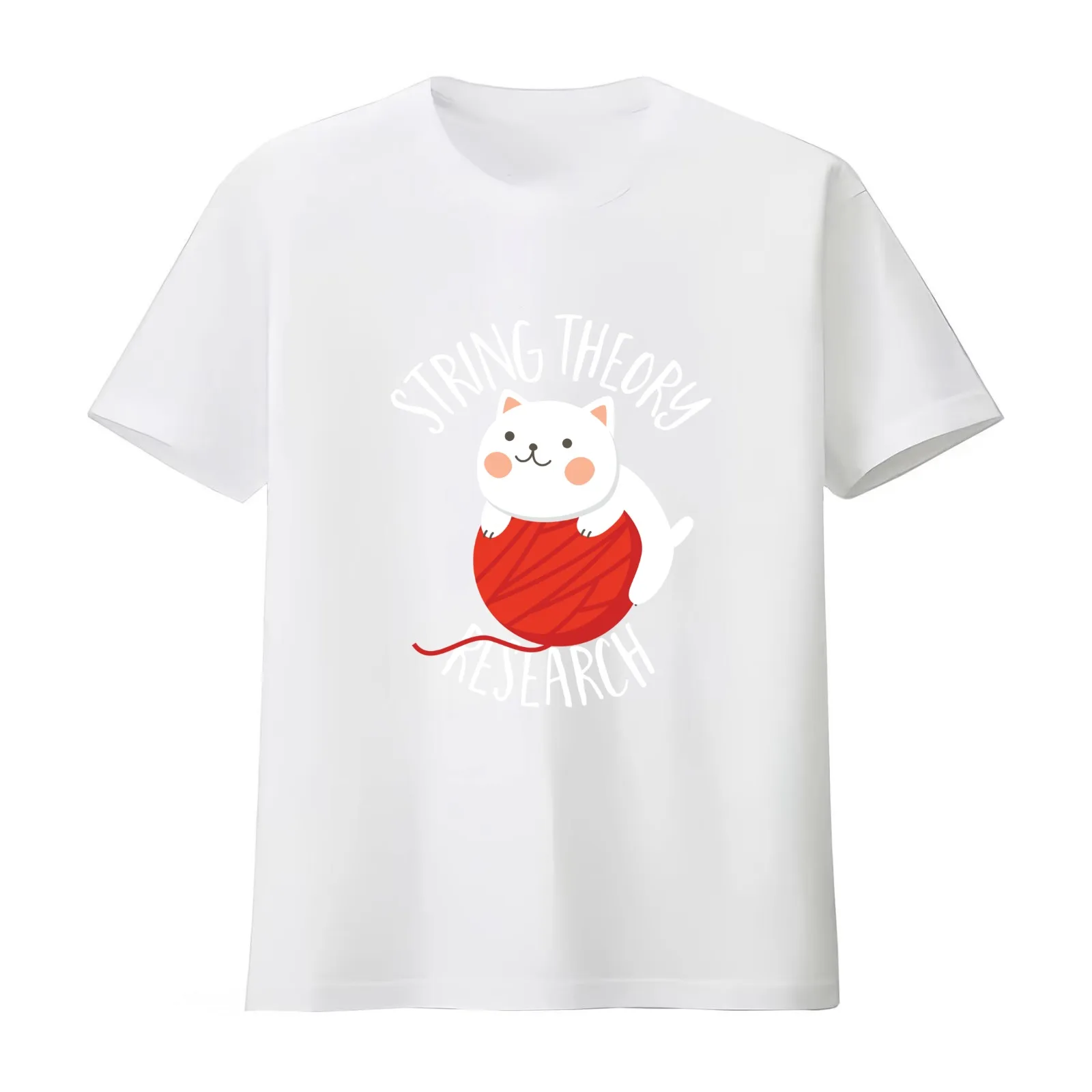 String Theory Research Cute Cat T-Shirt Summer Casual Cotton Tee Oversized Streetwear Tops Vintage Graphic Print 100% Cotton