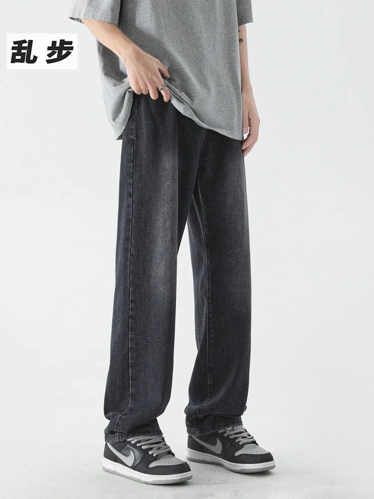 

Black Washed American High Street Retro Men's Straight Leg Jeans Casual Wide Leg Pants Couple Style mid Waist Zipper Closure