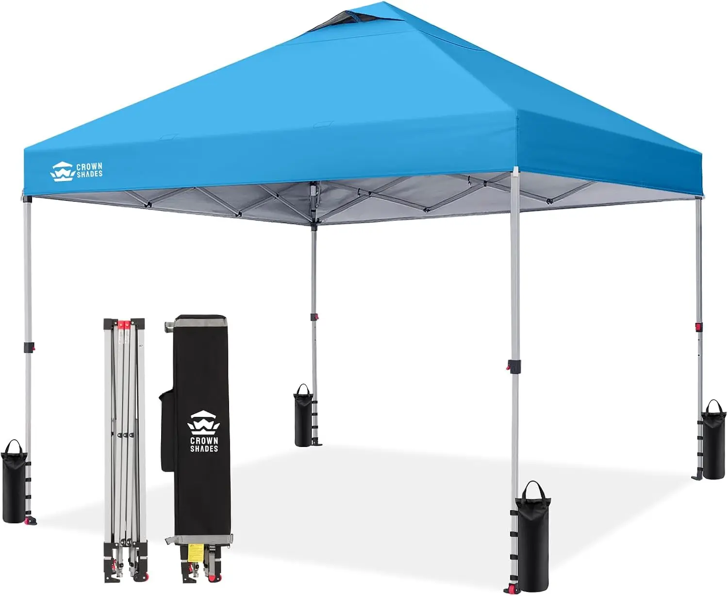 CROWN SHADES 10x10 Pop Up Canopy Tent with One Push Setup, Sky Blue | Patented CenterLok, Easy Outdoor Sun Shade for Events, Parties, Camping - Gazebo with STO-N-Go Cover Bag, Silver-Coated Top