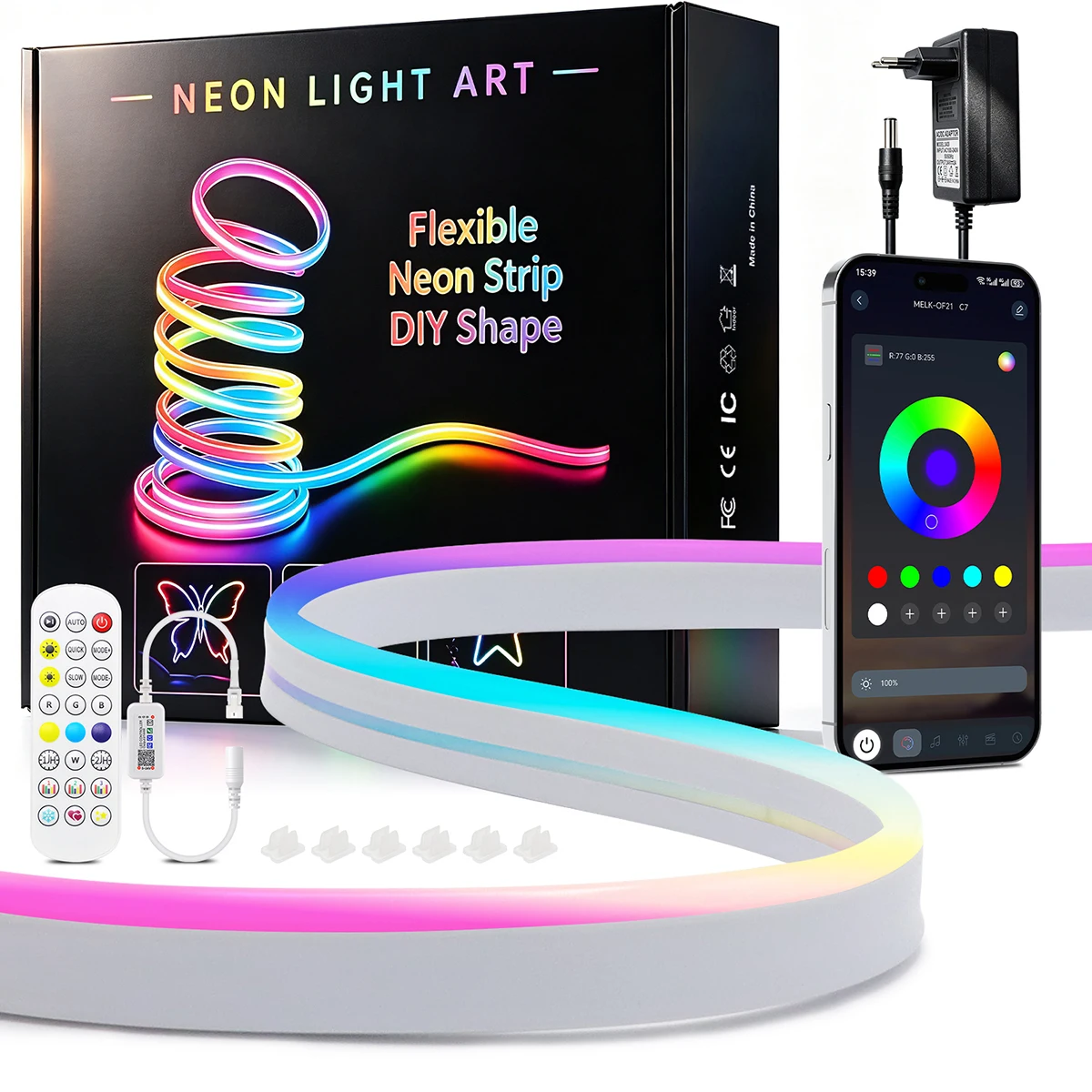 ip67規格、ws2811-rgbicネオンledライトストリップ、bluetooth対応、24キー制御、3535、60個のled-メートル、24v、防水、フレキシブル、バックライト、装飾用フェアリーライト。
