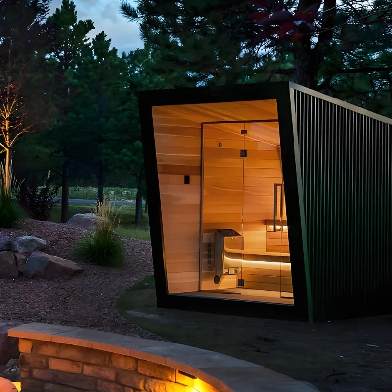 Rilassamento sanitario con pannello di controllo elettrico in legno massello per 2 persone prefabbricato all'aperto di grandi dimensioni per sauna 3KW 6KW