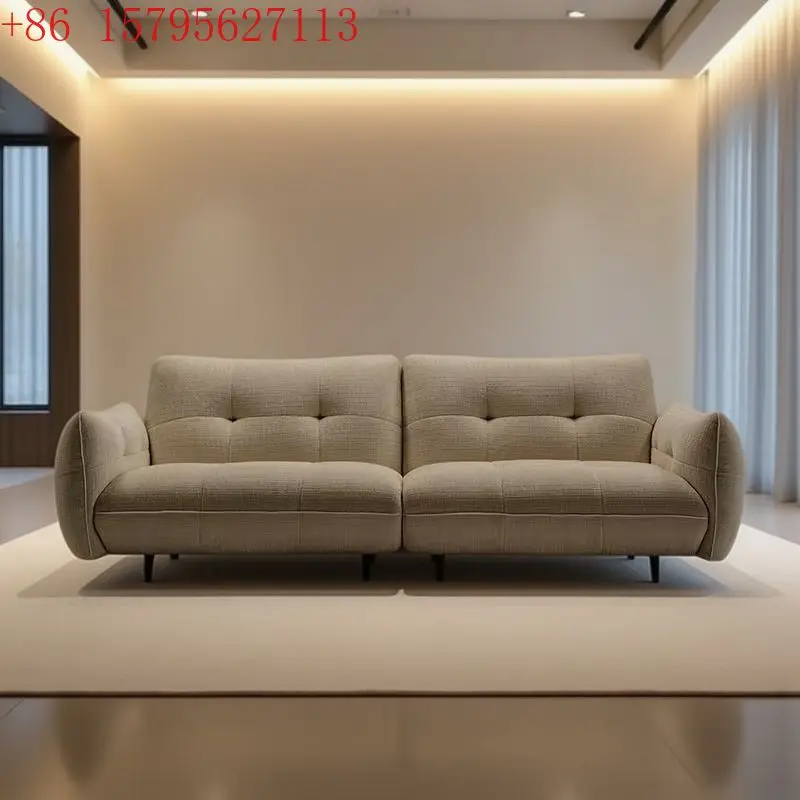 Sofá retrô amarelo claro estilo creme francês tecido sala de estar