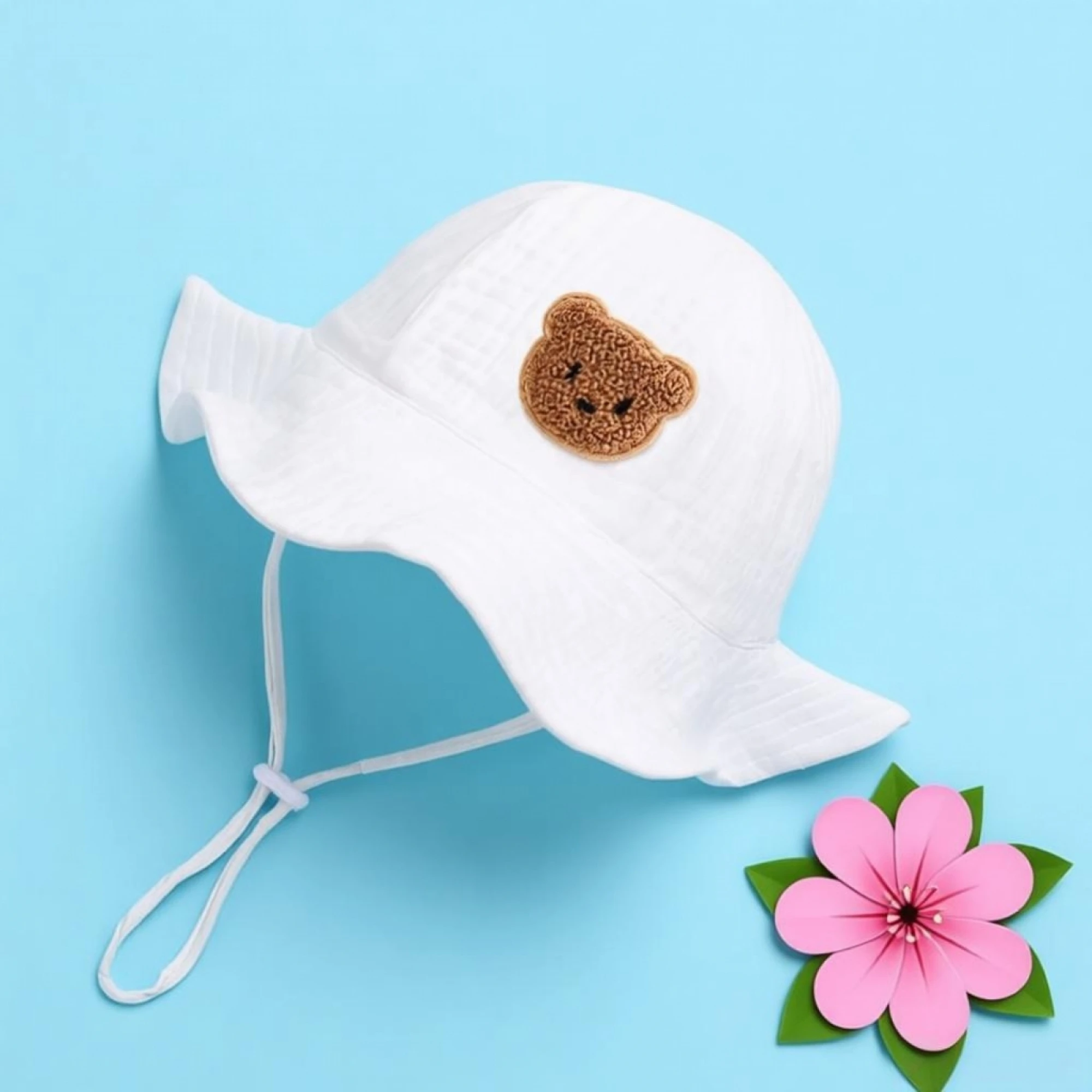 

Summer Beach Sun With Chin With Strap-Bear Summer Beach Infant Bucket Hat Sun Infant Compact Infant Bucket Hat