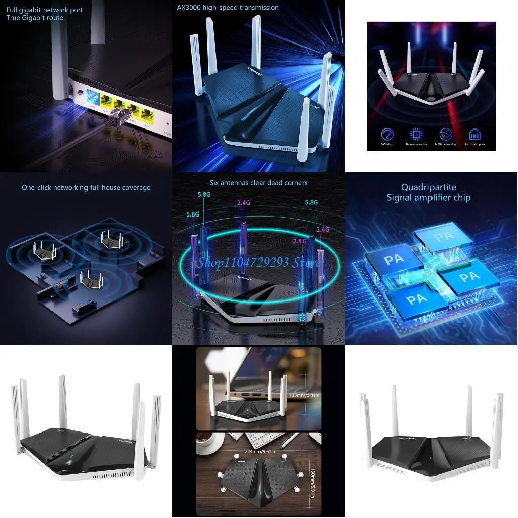 Y2GD Highly Speed Router AX3000 WiFi 6 Gigabit Router Smooth Streaming and Gaming Extended Coverage Router Amplifiers