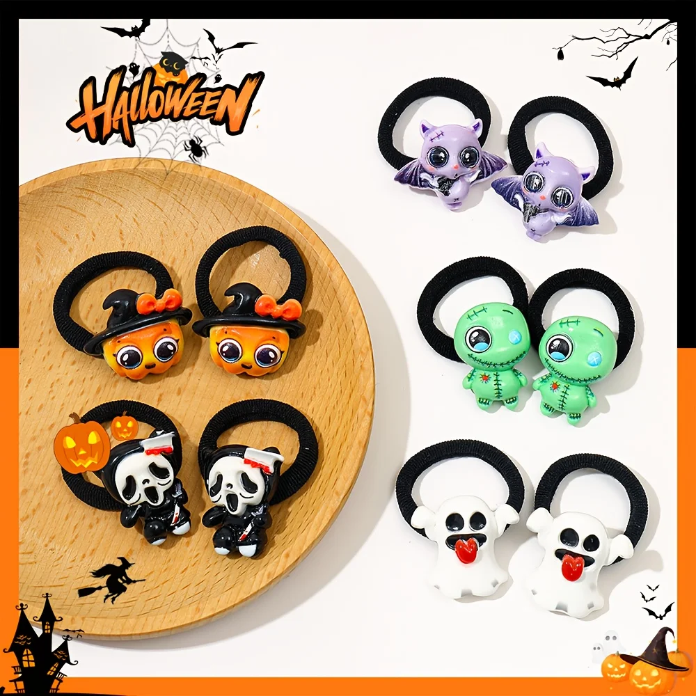 10 قطع من حلقات الشعر المضحكة للهالوين، إكسسوارات على شكل خفاش اليقطين، مناسبة لهدايا الهالوين للفتيات