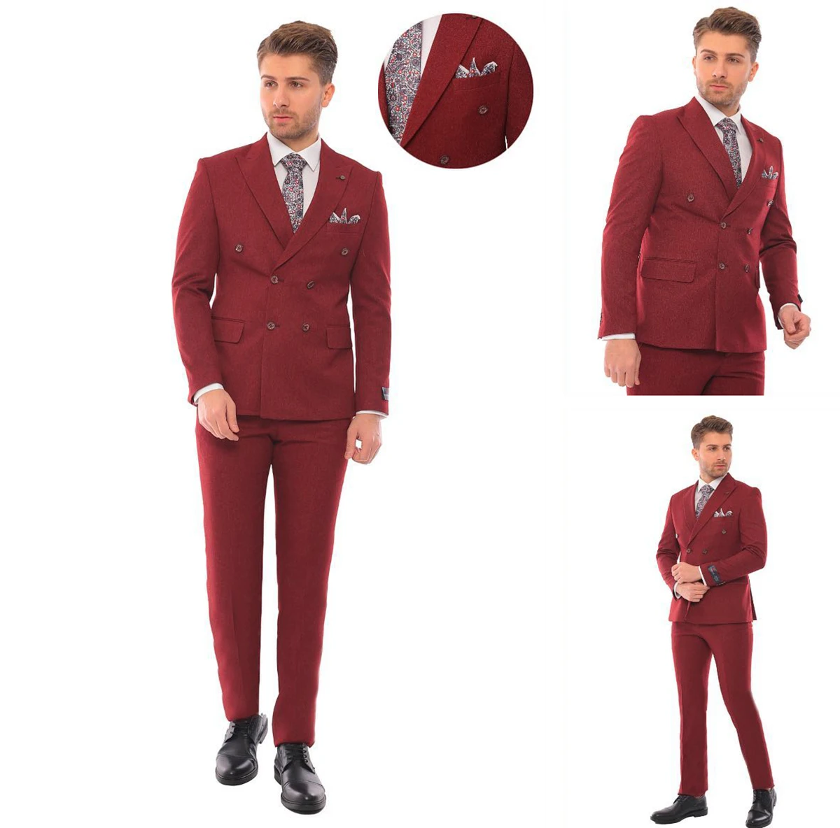 

Men's Suit 2 Pieces Blazer Pants Double Breasted Peaked Lapel Business Formal Slim Fit Wedding Groom Tailored Costume Homme