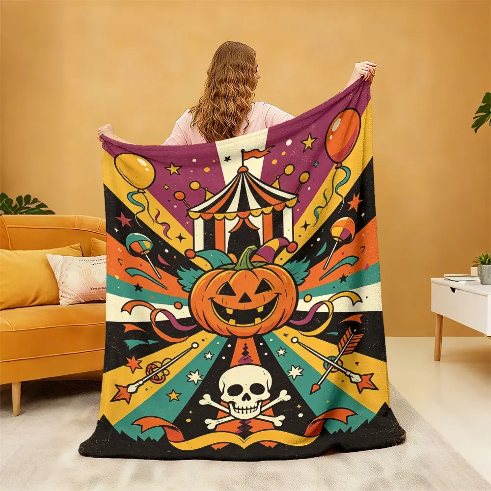 Spooky Halloween Pumpkin Skull Carnival Throw Blanket Cozy Fall Decor for Autumn Party Gifts