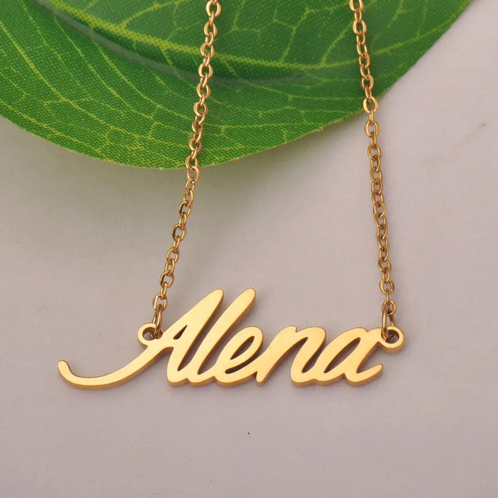 

AOLOSHOW Alena Gold Plated Name Necklace for Women - Stainless Steel Personalized Jewelry Nameplate Pendant Choker