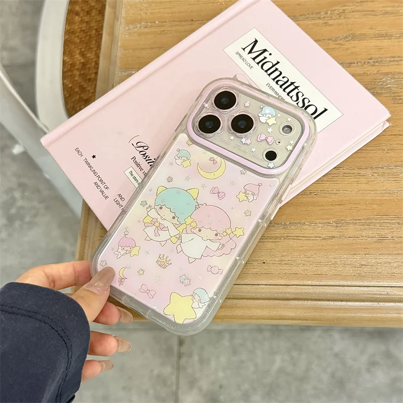 Przezroczyste etui na telefon z nadrukiem Kawaii Little Twin Stars dla iPhone 17 16 15 Pro Max, koreańska moda, urocza kreskówkowa osłonka ochronna, nowość 2026 — zdjęcie produktu 3