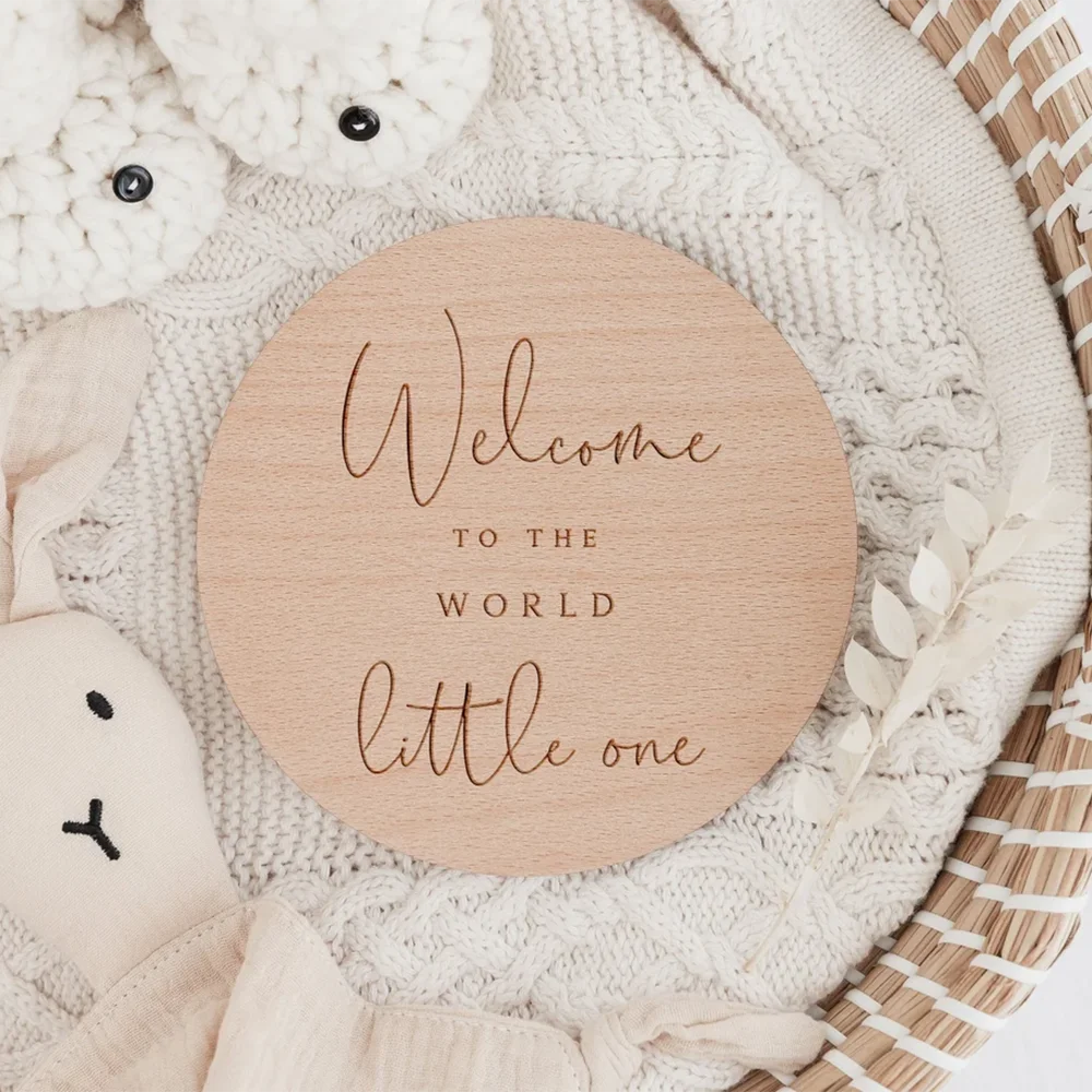 Happy Birthday baby shower Arrival Sign Welcome to the World Wooden Social Media Photo for decoration supplies favors funny gift