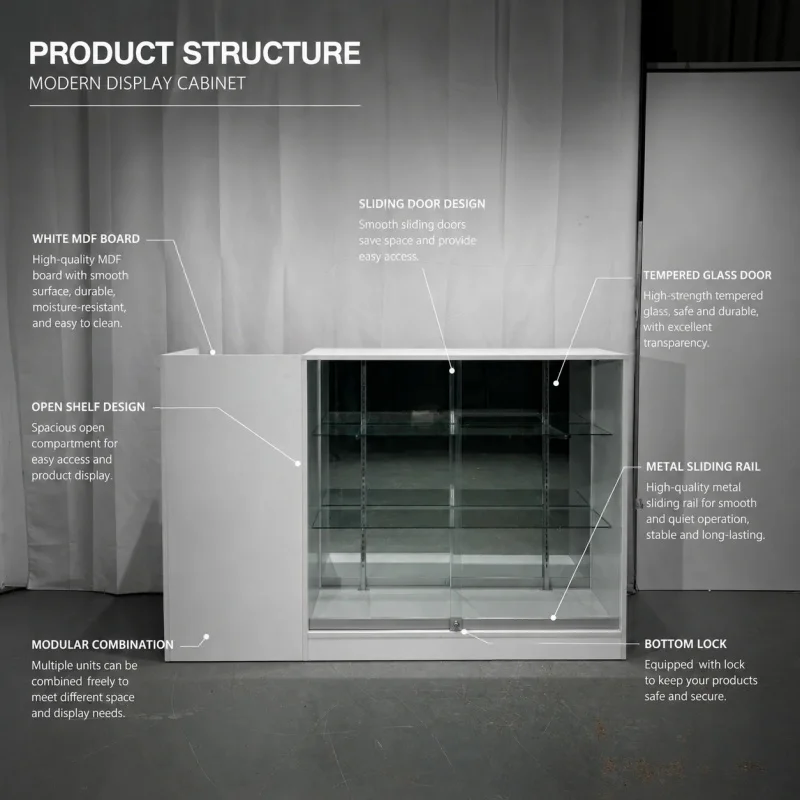 custom.KEWAY White LED Glass Counter Showcase MDF Cash Desk Jewelry Shop