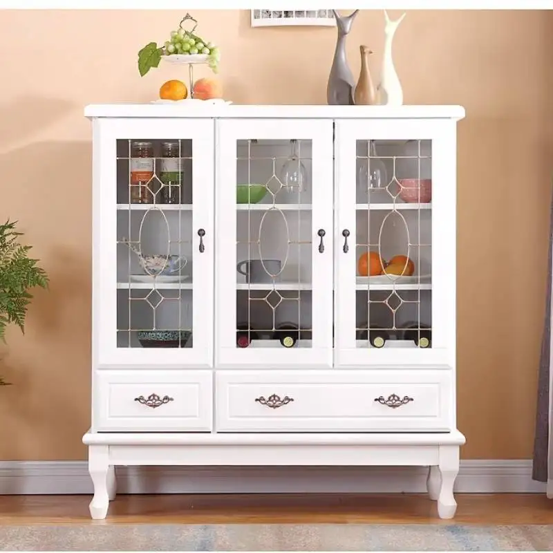 Mueble de Cocina Clásico Blanco con Vitrina, Mueble de Cocina Estrecho Francés Alto, Mueble de Almacenamiento Moderno para Cocina, Muebles para el Hogar