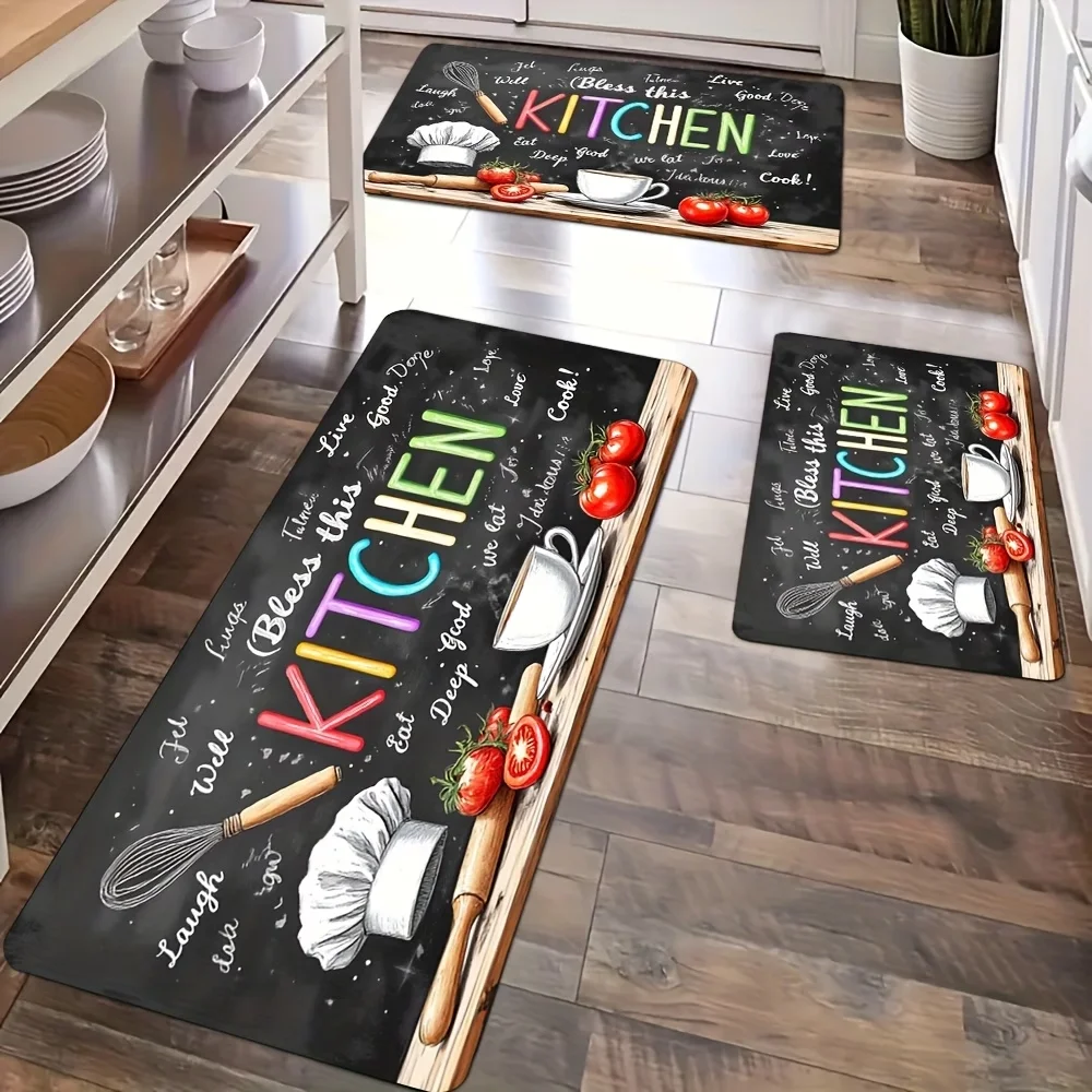 Farmhouse Kitchen Runner Rug Non-Slip Washable Kitchen Mat Chalkboard Cooking Quote Design,Decorative Hallway Carpet & Floor Mat