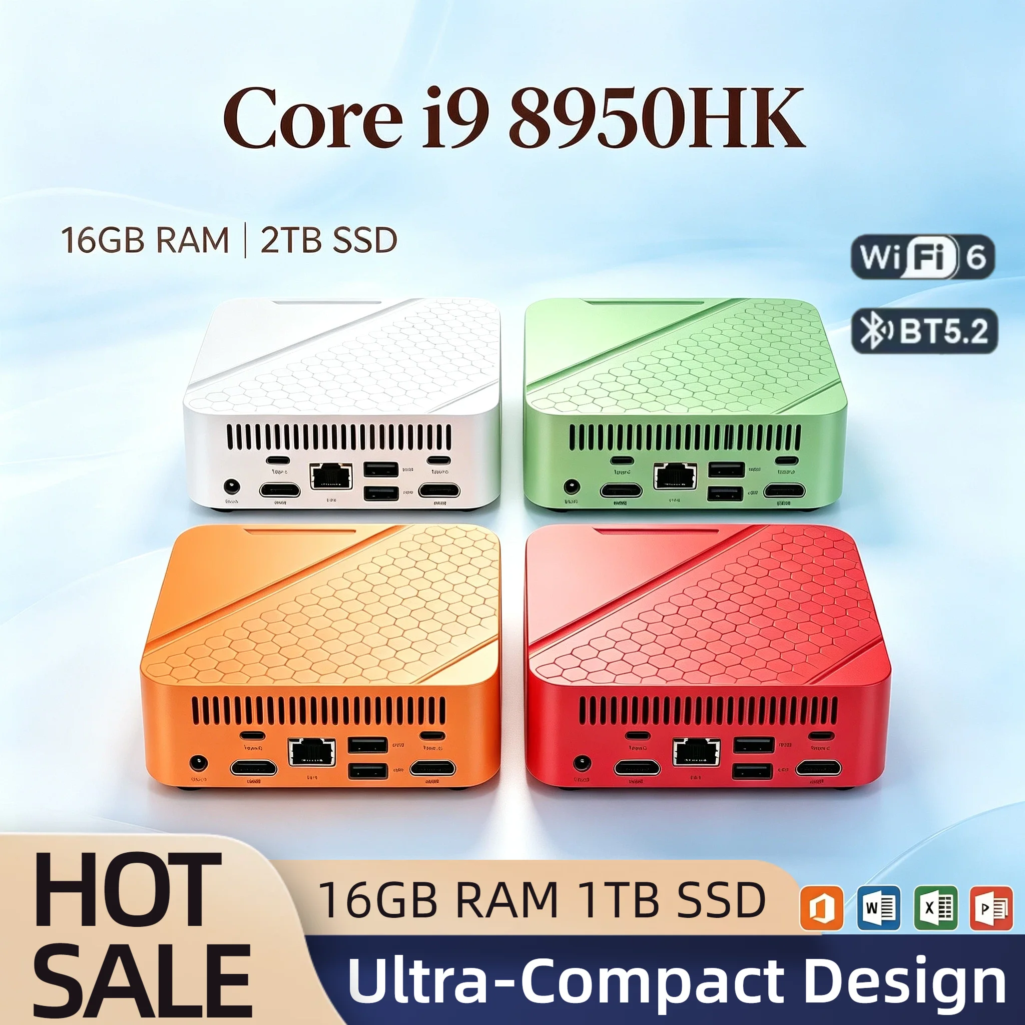 Core i9 8950HK Intel Small Desktop 16GB DDR4 2TB NVMe SSD Triple 4K Output WiFi6 BT5.2 High Performance Office Home Pro Student