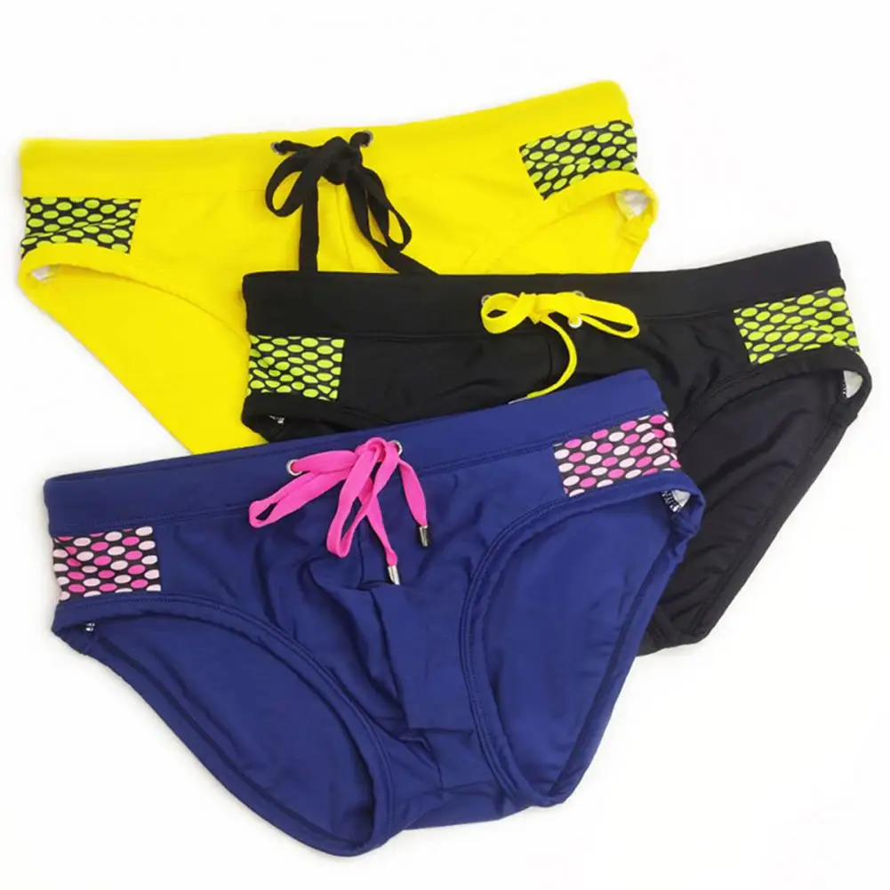 Men Summer Swim Briefs Low-rise Drawstring Sexy Swimming Briefs Dot Stitching Print Swimming Trunks Swimwear
