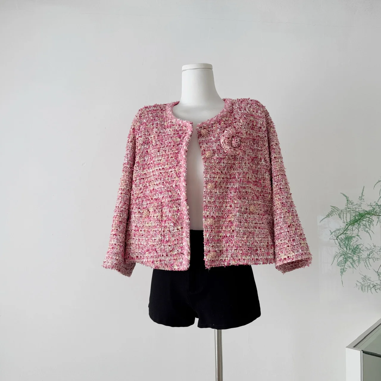 Woman Celebrity Plaid Fragrant Style Short Coat Women's Tweed Woven Temperament Jackets