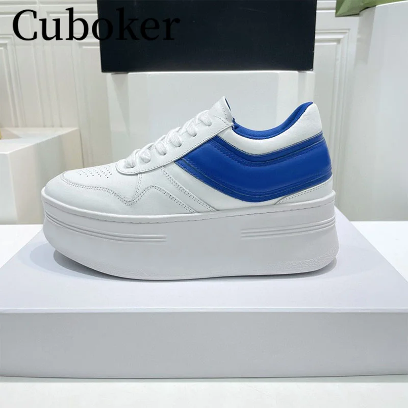 

2023 Spring Thick Bottom Platform Leather Sneakers Women Round Toe White Designer Walking Women Trainers Causal Women Shoes