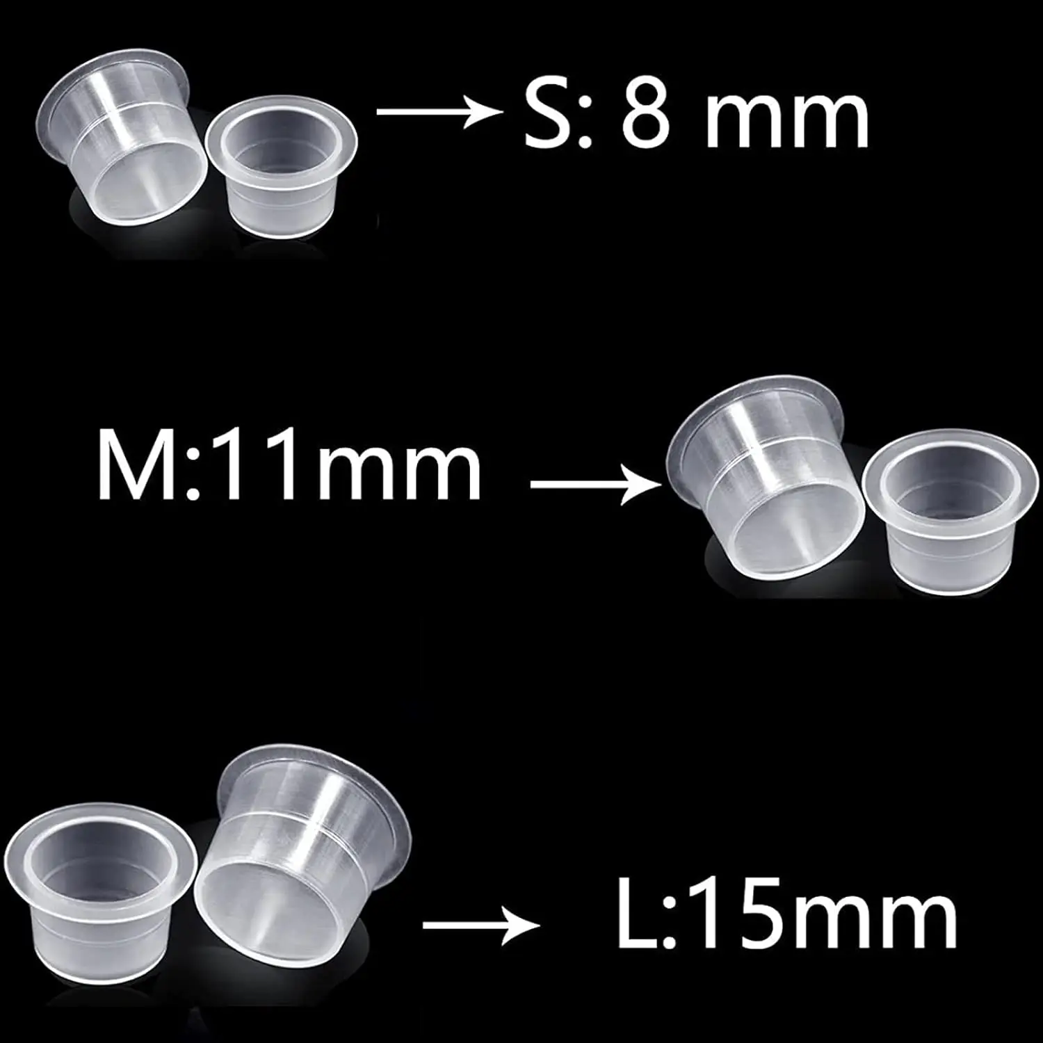 1000 PCS Plastic Disposable Microblading Tattoo Ink Cups S/M/L Silicone Permanent Makeup Pigment Clear Holder Container Cap Bulk