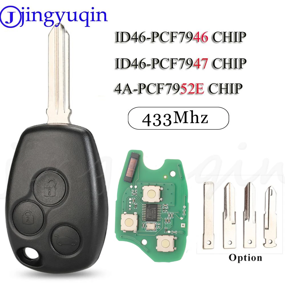 Jingyuqin For Renault Trafic Vivaro Primastar Movano Dacia 433Mhz PCF7947/7946/7952E Chip 3 Buttons Remote Car Key Durable