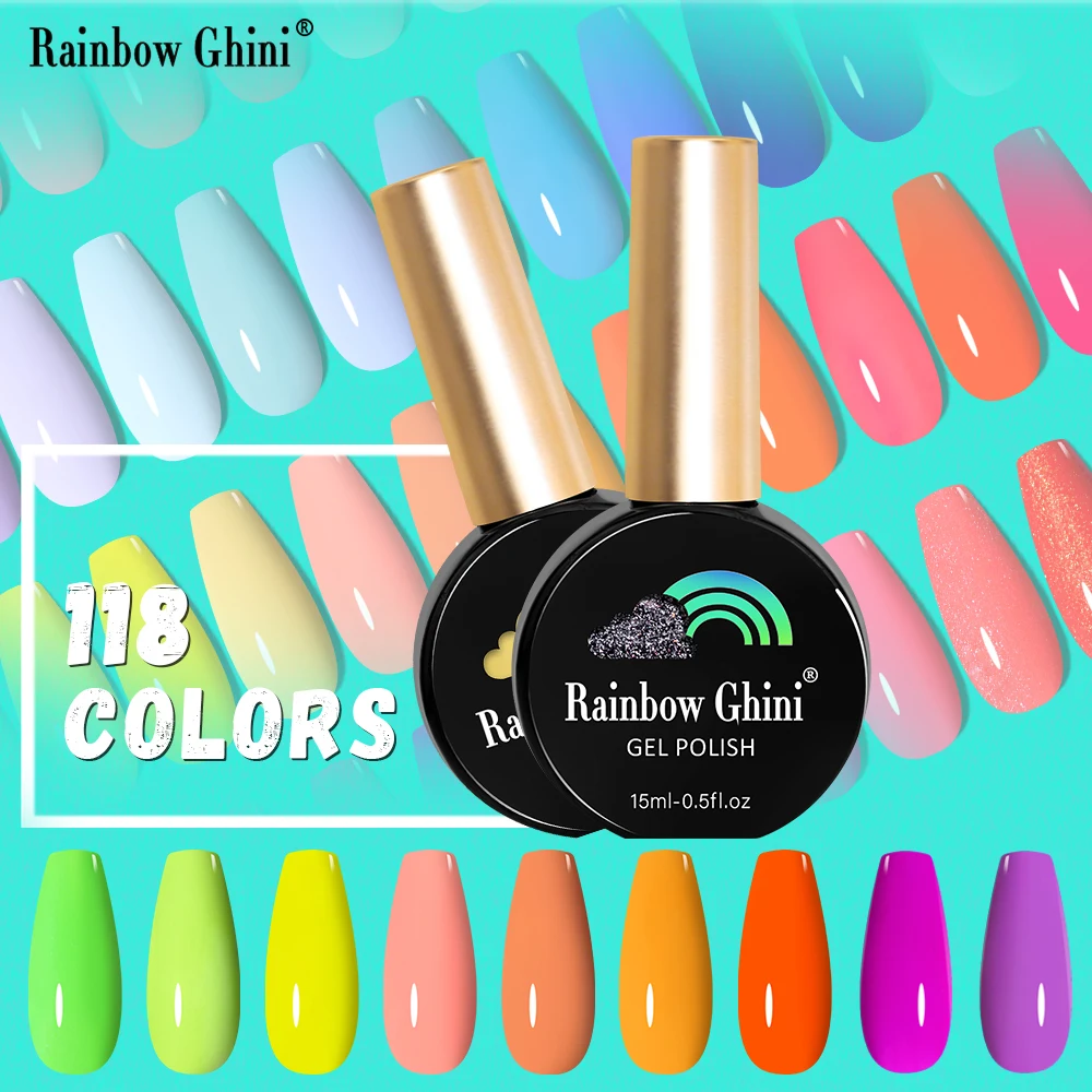

Набор гель-лаков для ногтей Rainbow Ghini HEMA TPO FREE, 120 цветов, 15 мл, полупостоянный, гибридный, для дизайна ногтей, УФ-гель-лак
