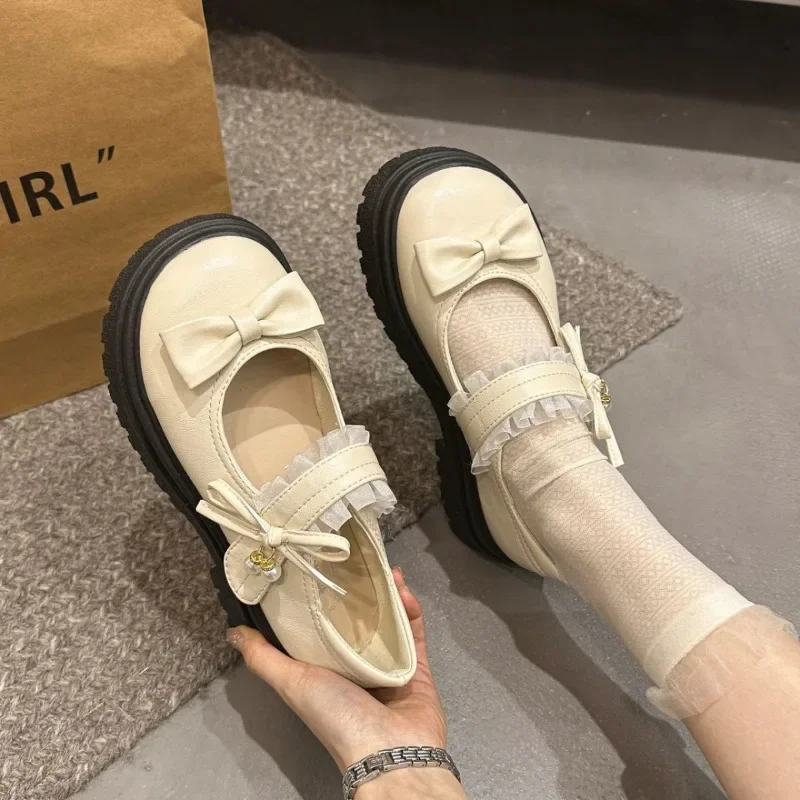 

2025 New Women's Mary Jane High Heels Round Toe Bow Tie Med Heel Outdoor Casual Sweet Platform Pumps Comfortable & Stylish