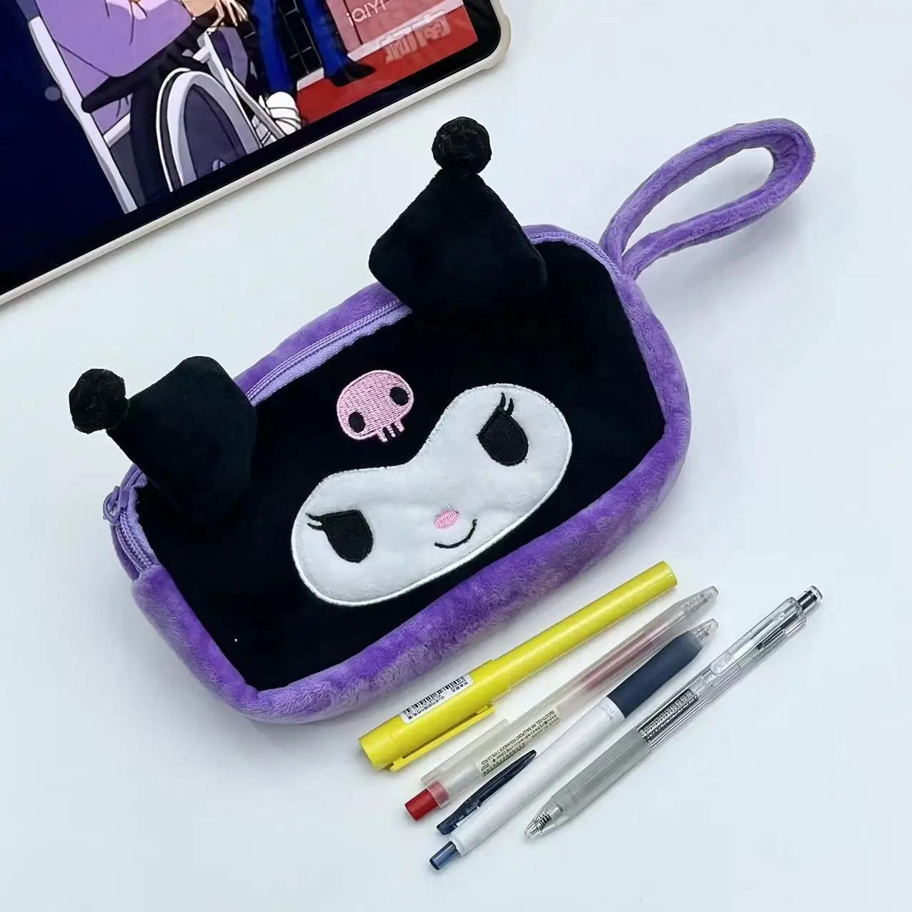 Sanrio Kuromi My Melody Cosmetic Bag Cinnamoroll Pom Pom Purin Pochacco Pencil Case stile giapponese peluche borsa regali ragazza