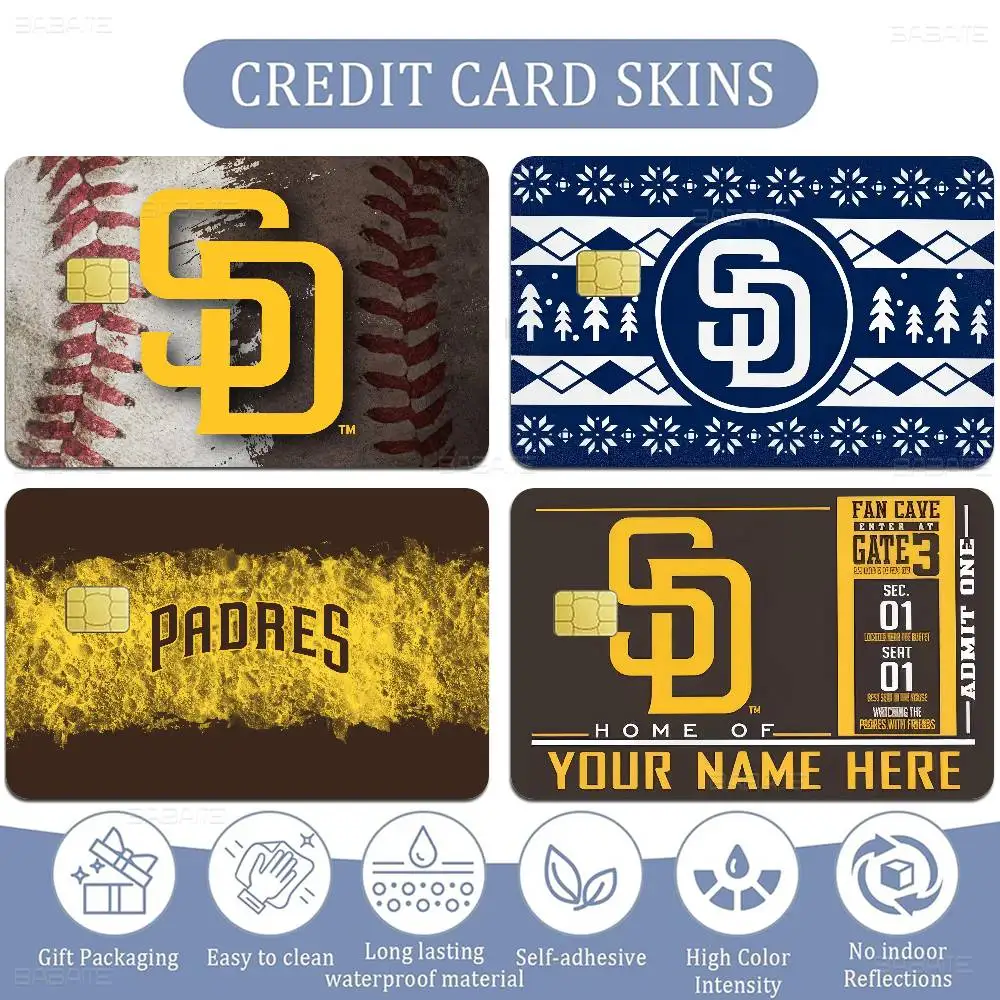 S-San D-Diego P-Padres Anime Divertido Adhesivo Ultrafino que no se desvanece para Tarjetas de Débito y Crédito