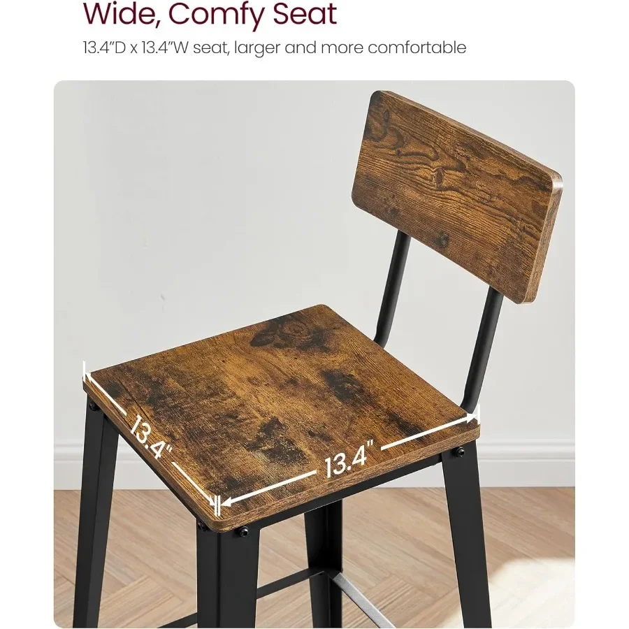 ชุดเก้าอี้บาร์ 2 ตัว สูง 29.1 นิ้ว พร้อมพนักพิงและโครงเหล็ก เก้าอี้เคาน์เตอร์สำหรับครัว บาร์ คาเฟ่ หรือบ้าน