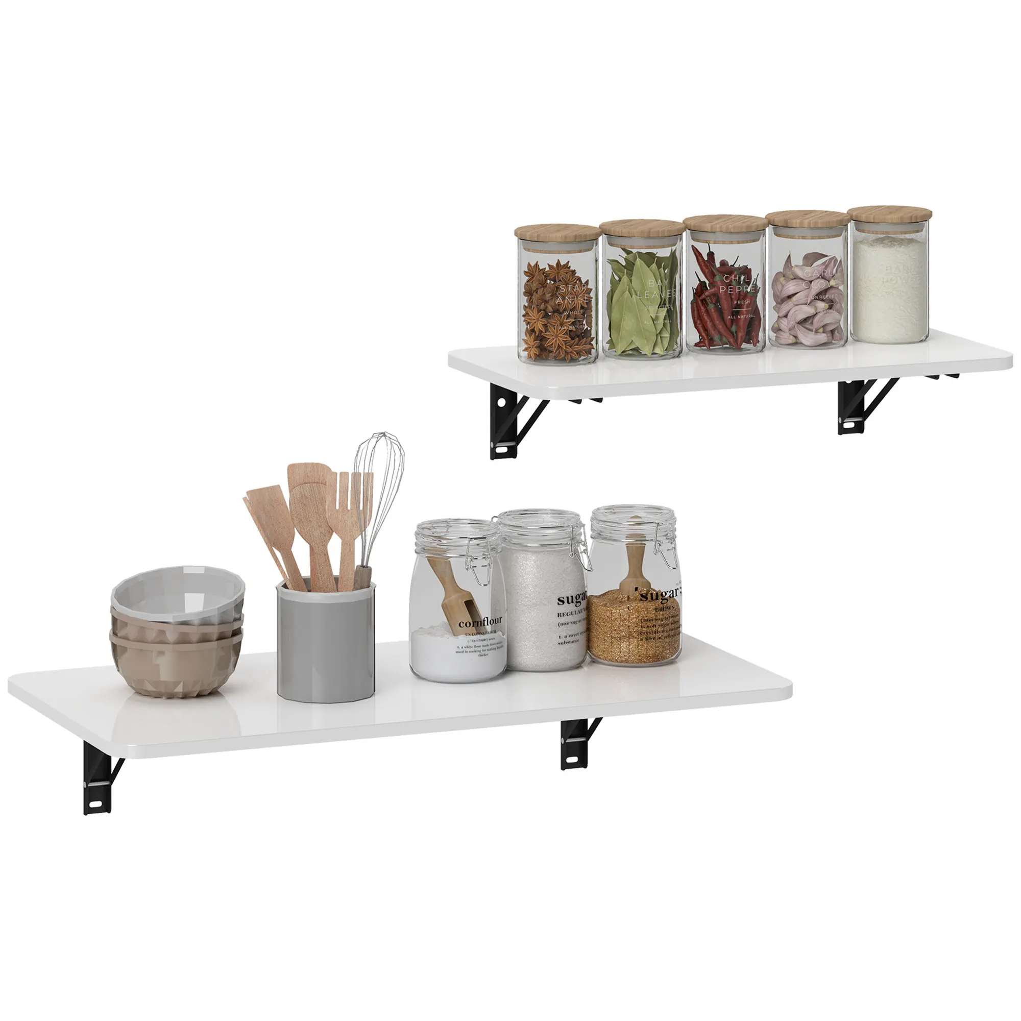 Homcom Lot de 2 tables murales pliantes Bureaux flottants pour petits espaces Tables pliantes pour cuisine Salle à manger Étude Chambre à coucher et salon Blanc brillant