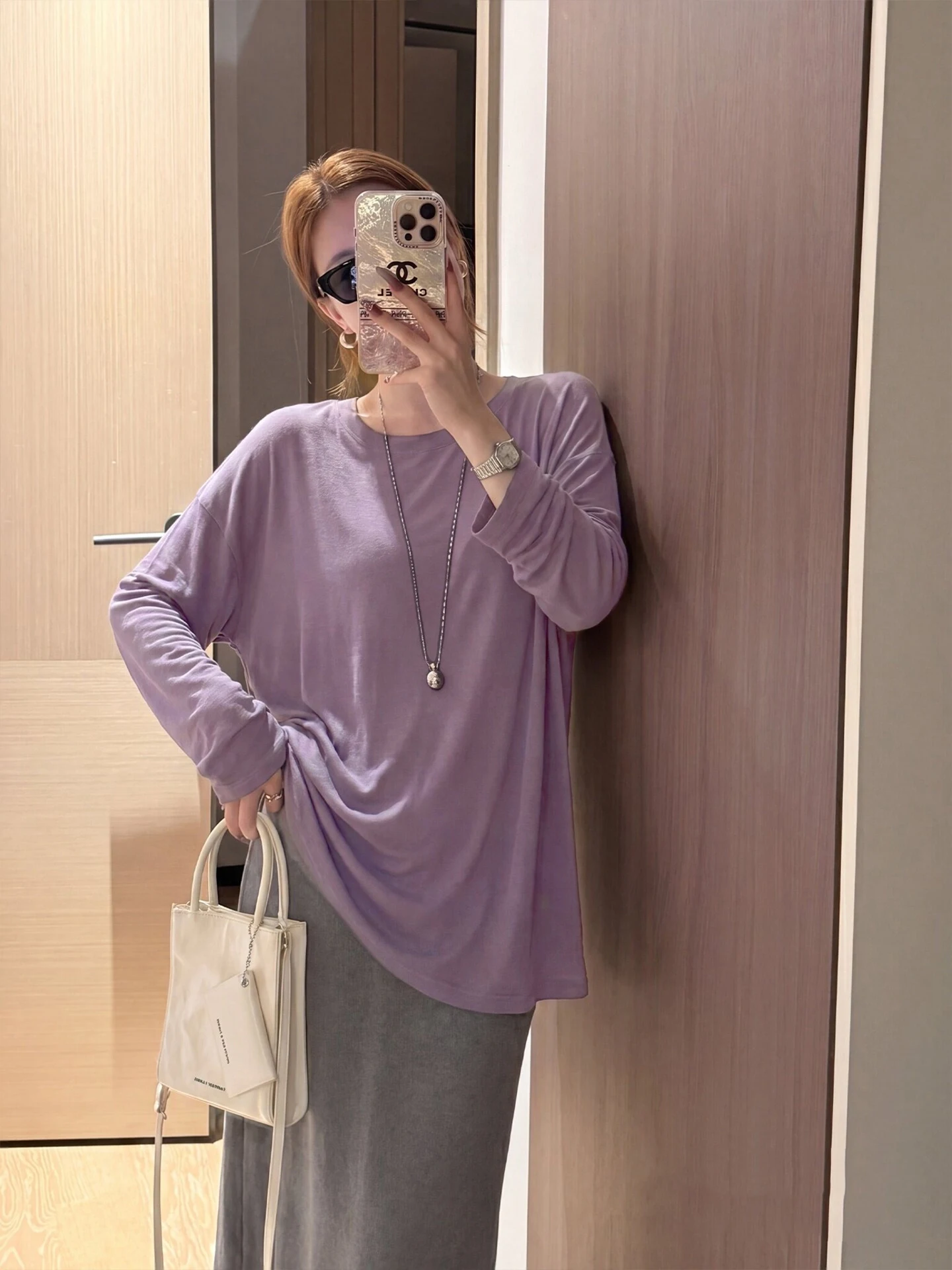 Loose Long Sleeve Women's T-shirt Summer Casual Style Air Conditioner Shirt Sun Protection Cover up Slimming Effect Purple